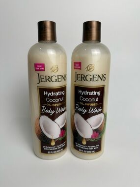 Jergens Hydrating Oil-Infused Coconut Body Wash Cleanser 22 Oz Large, Lot of 2